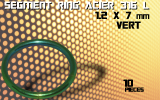 lot de 10 segment ring 1.2 x 7 - acier 316 l anod. vert