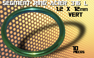 lot de 10 segment ring 1.2 x 12 - acier 316 l anod. vert