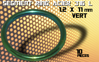 lot de 10 segment ring 1.2 x 11 - acier 316 l anod. vert