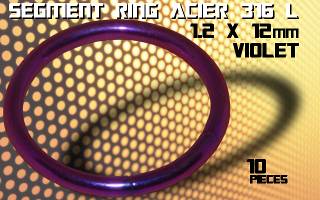 lot de 10 segment ring 1.2 x 12 - acier 316 l anod. violet