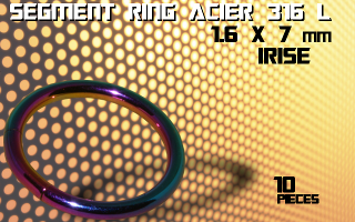 lot de 10 segment ring 1.6 x 7 - acier 316 l anod. irise