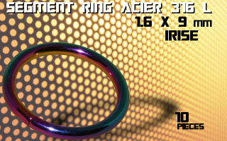 lot de 10 segment ring 1.6 x 9 - acier 316 l anod. irise