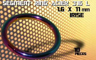 lot de 10 segment ring 1.6 x 11 - acier 316 l anod. irise