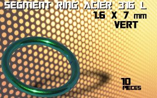 lot de 10 segment ring 1.6 x 7 - acier 316 l anod. vert