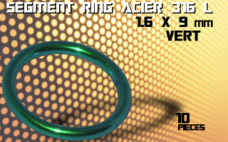 lot de 10 segment ring 1.6 x 9 - acier 316 l anod. vert