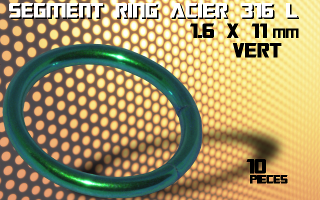 lot de 10 segment ring 1.6 x 11 - acier 316 l anod. vert