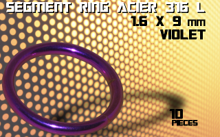 lot de 10 segment ring 1.6 x 9 - acier 316 l anod. violet