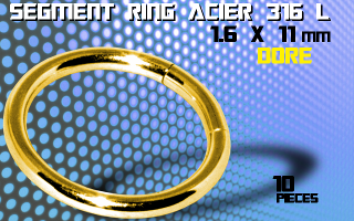 lot de 10 segment ring 1.6 x 11 - acier 316 l anod. dore