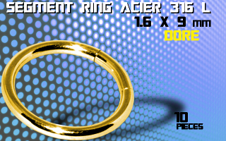 lot de 10 segment ring 1.6 x 9 - acier 316 l anod. dore