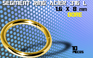 lot de 10 segment ring 1.6 x 8 - acier 316 l anod. dore