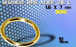 lot de 10 segment ring 1.6 x 7 - acier 316 l anod. dore