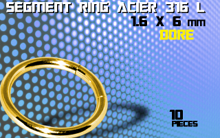 lot de 10 segment ring 1.6 x 6 - acier 316 l anod. dore