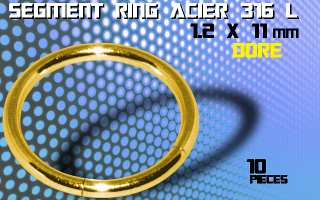lot de 10 segment ring 1.2 x 11 - acier 316 l anod. dore