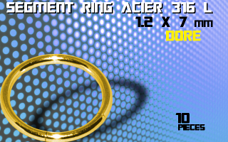 lot de 10 segment ring 1.2 x 7 - acier 316 l anod. dore