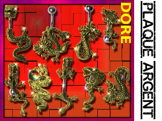 Lot de 9 bananes fantaisie dores - barre acier 316 L - model dragons identique a la photo