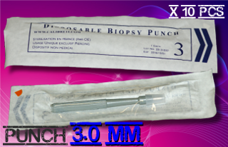 Punchs Calibre 14 - diametre 3 mm - Sterilise en France . Tout comme Kaï - Miltex, sauf le prix !