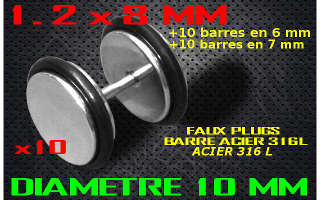 faux elargisseur acier 316L - barre acier 1.2 x 8 mm / + 10 barres 1.2 x 6 + 10 barres 1.2 x 7 diametre 10 mm