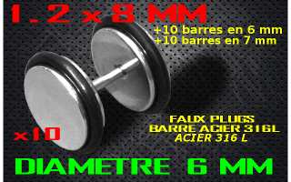 faux elargisseur acier 316L - barre acier 1.2 x 8 mm / + 10 barres 1.2 x 6 + 10 barres 1.2 x 7 diametre 6 mm