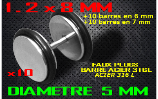 faux elargisseur acier 316L - barre acier 1.2 x 8 mm / + 10 barres 1.2 x 6 + 10 barres 1.2 x 7 diametre 5 mm