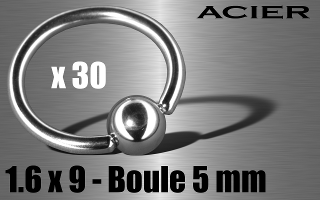 lot de 30 anneaux 1.6 x 9 - boule 5 mm - acier 316 l