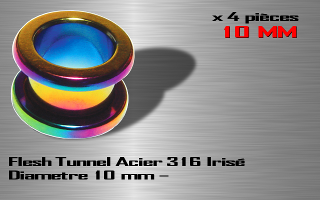 Lot de 4 flesh tunnel vissage acier 316 L irise - diametre 10 mm