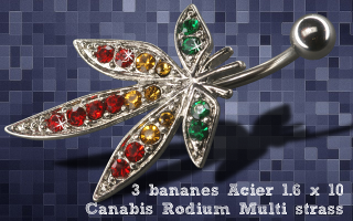 Lot de 3 bananes acier 1.6 x 10 - rodium cannabis multi strass