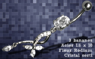 Lot de 3 bananes acier 1.6 x 10 - fleur rodium - cristal zircon serti