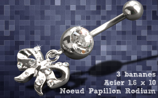 Lot de 3 bananes acier 1.6 x 10 - noeud papillon rodium