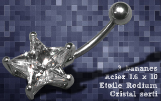 Lot de 3 bananes acier 1.6 x 10 - etoile rodium - cristal zircon serti