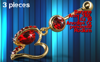 lot de 3 bananes acier anodise or 1.6 x 10 - pendentif rodium