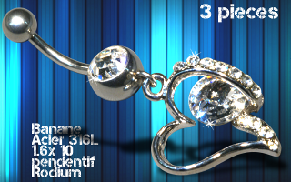 lot de 3 bananes acier 1.6 x 10 - pendentif rodium