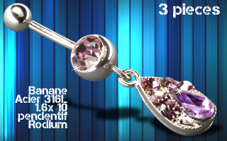 lot de 3 bananes acier 1.6 x 10 - pendentif rodium