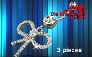 lot de 3 bananes acier 1.6 x 10 - pendentif rodium - strass sertis