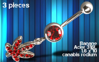 lot de 3 bananes acier 1.6 x 10 - zircon serti - cannabis rodium