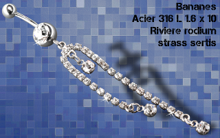 Lot de 3 bananes acier 1.6 x 10 - pendentif rodium - strass sertis