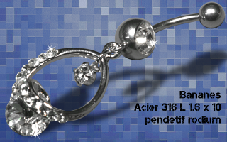 Lot de 3 bananes acier 1.6 x 10 -pendentif rodium
