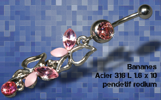 Lot de 3 bananes acier 1.6 x 10 - pendentif rodium