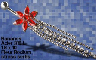 Lot de 3 bananes acier 1.6 x 10 - fleur et pendentif rodium - strass sertis