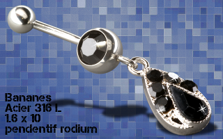 Lot de 3 bananes acier 1.6 x 10 - pendentif rodium
