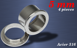 lot de 4 flesh tunnel Acier vissage externe - bord ronds - diametre 5 mm