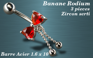 3 bananes papillon acier 1.6 x 10 + rodium - zircon serti