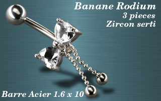 3 bananes papillon acier 1.6 x 10 + rodium - zircon serti