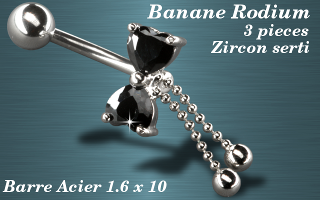 3 bananes papillon acier 1.6 x 10 + rodium - zircon serti