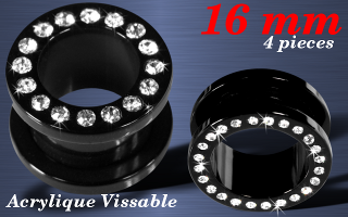 Lot de 4 flesh tunnel 16 mm acrylique vissable multi strass