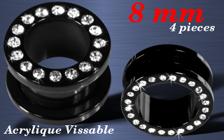 Lot de 4 flesh tunnel 8 mm acrylique vissable multi strass