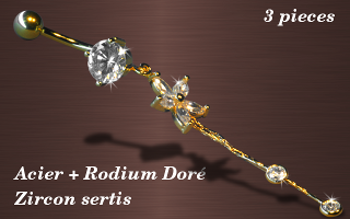 Lot de 3 bananes acier + rodium Dore zircon sertis cristal