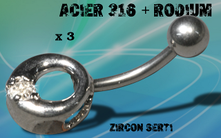 Lot de 3 bananes acier 1.6 x 10 mm + rodium - zircons cristal sertis
