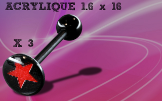 Lot de 3 barbell acrylique noir 1.6 x 16 - logo 8 mm