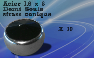 Lot de 10 demi boules acier zircon noir conique 1.6 x 6