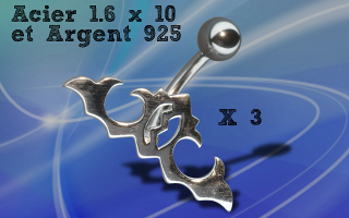 Lot de 3 banane 1.6 x 10 acier - tribal argent 925